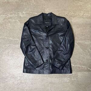 Women's Navy Leather Jacket